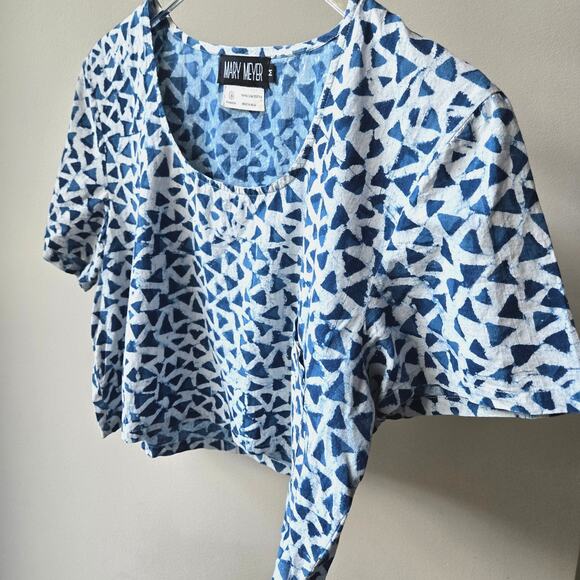 Mary Meyer Batik Block Print Short Sleeve Crop Top Womens Medium EUC India - Picture 5 of 7